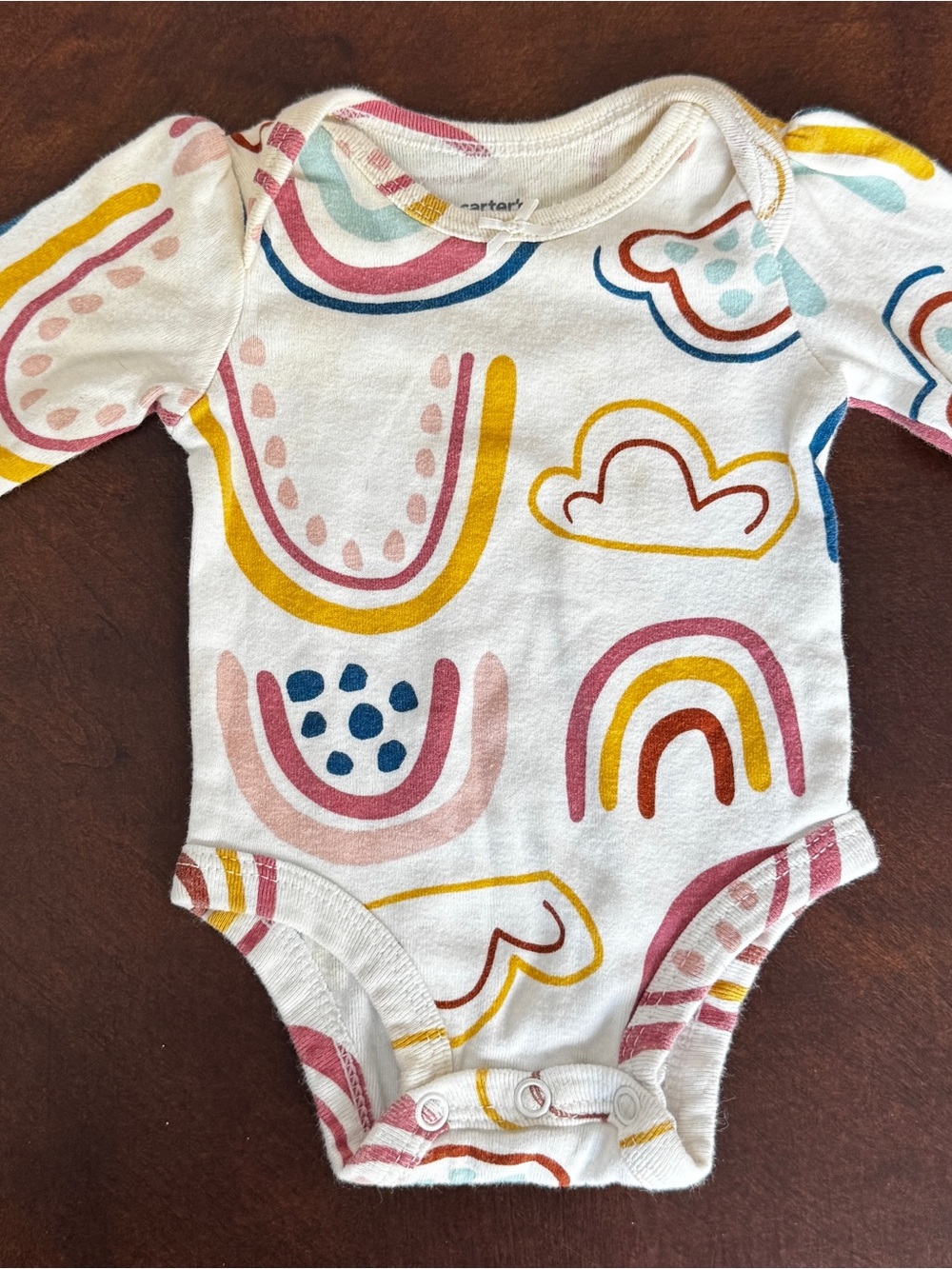 Carter's White Long Sleeve One-Piece with Rainbow & Cloud Prints